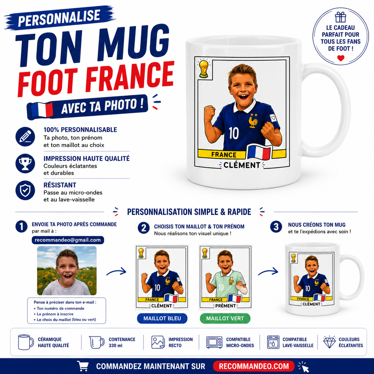 Mug Foot France Personnalisé – Transforme ta photo en joueur de l'Équipe de France 🇫🇷⚽